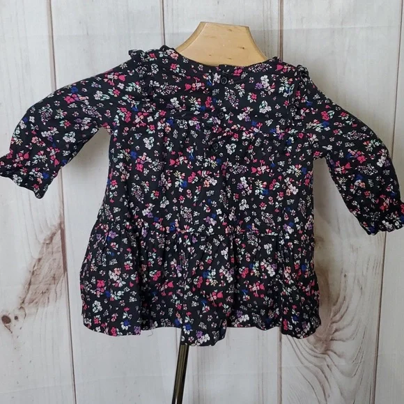 Carter's Baby Girl Black Floral Long Sleeve Dress 100% Cotton Size 6 Months - Picture 2 of 7